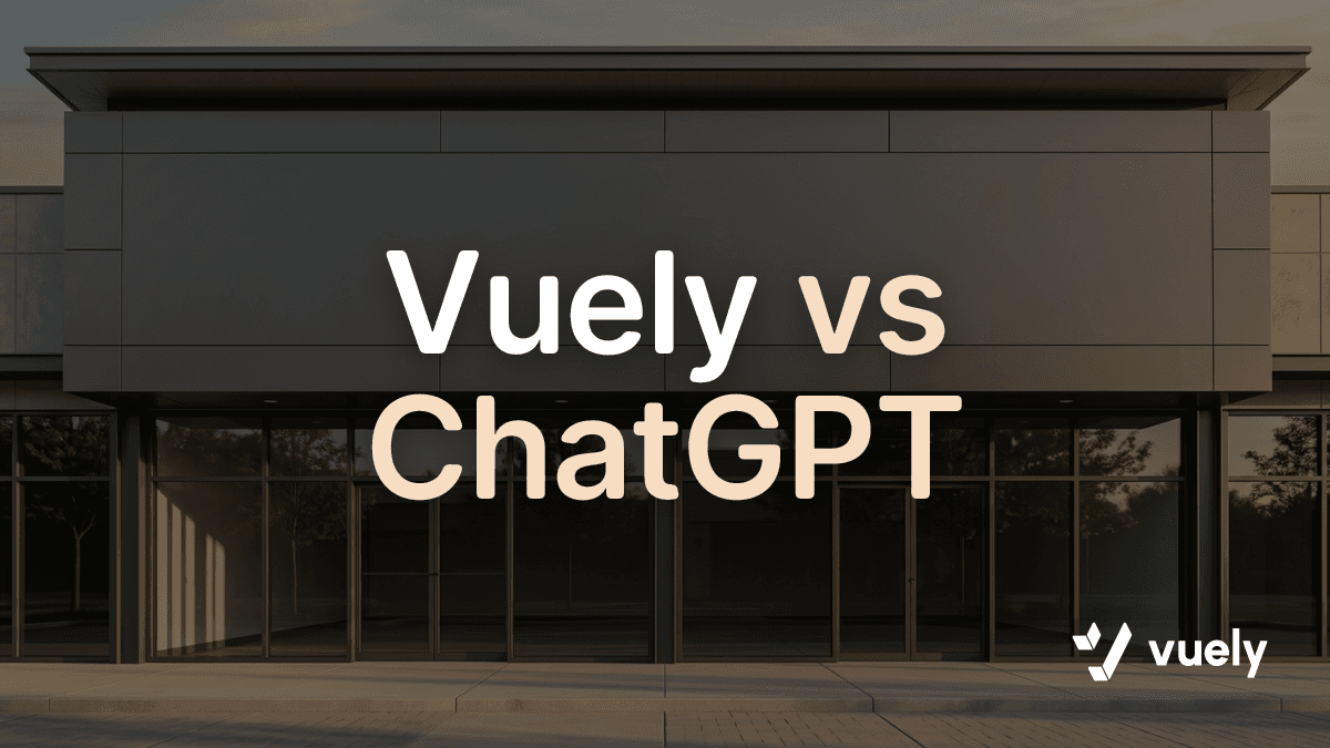 Vuely vs ChatGPT. An empty modern commercial building facade with sleek gray panels in soft late-afternoon sunlight.
