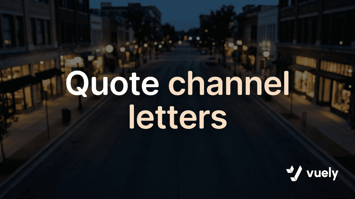 Quote channel letters. High-angle view of a city street at twilight with soft out-of-focus shop lights and an empty dark road across the center.