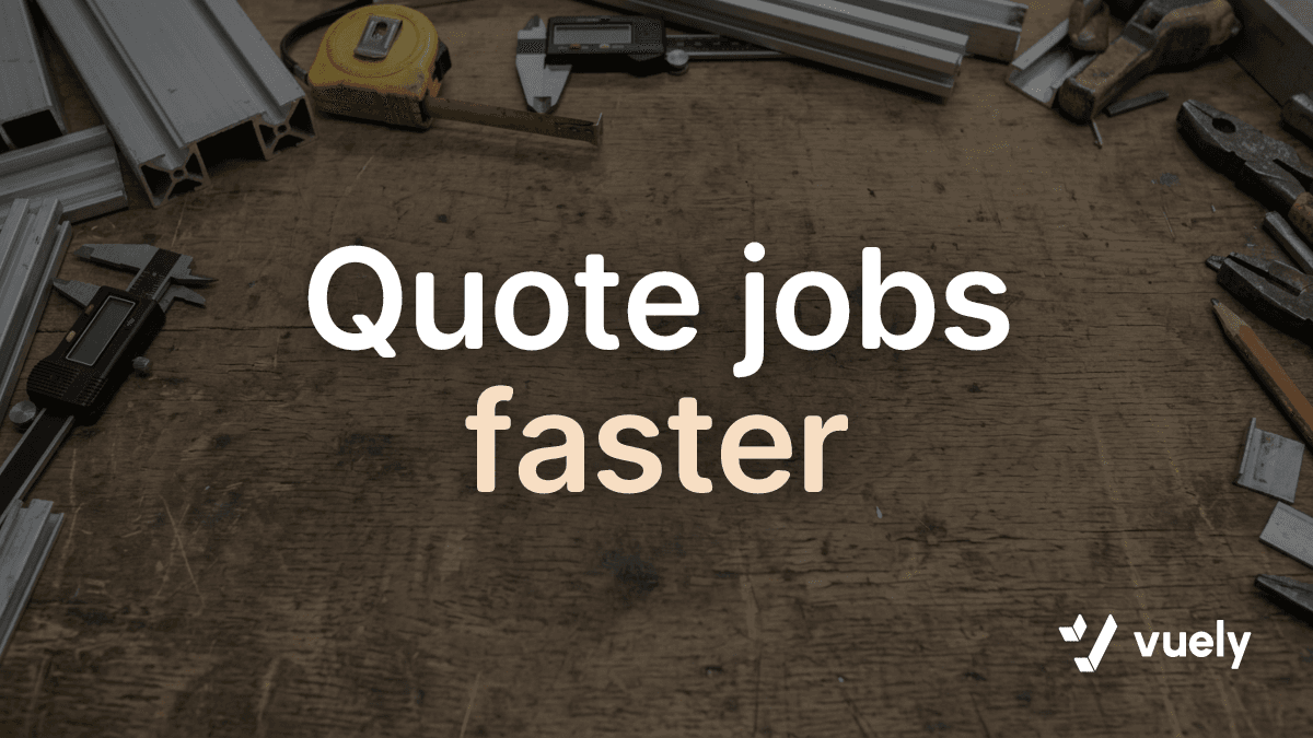Quote jobs faster. A clean sign shop workbench with a tape measure, digital caliper, and metal cutoffs resting near the edges.