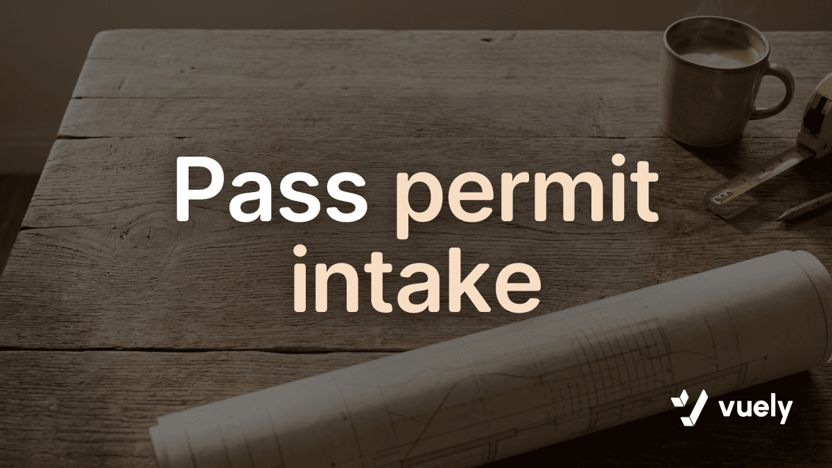 Pass permit intake. A site blueprint, an extended tape measure, and a cup of coffee resting on a wooden desk in warm morning light.